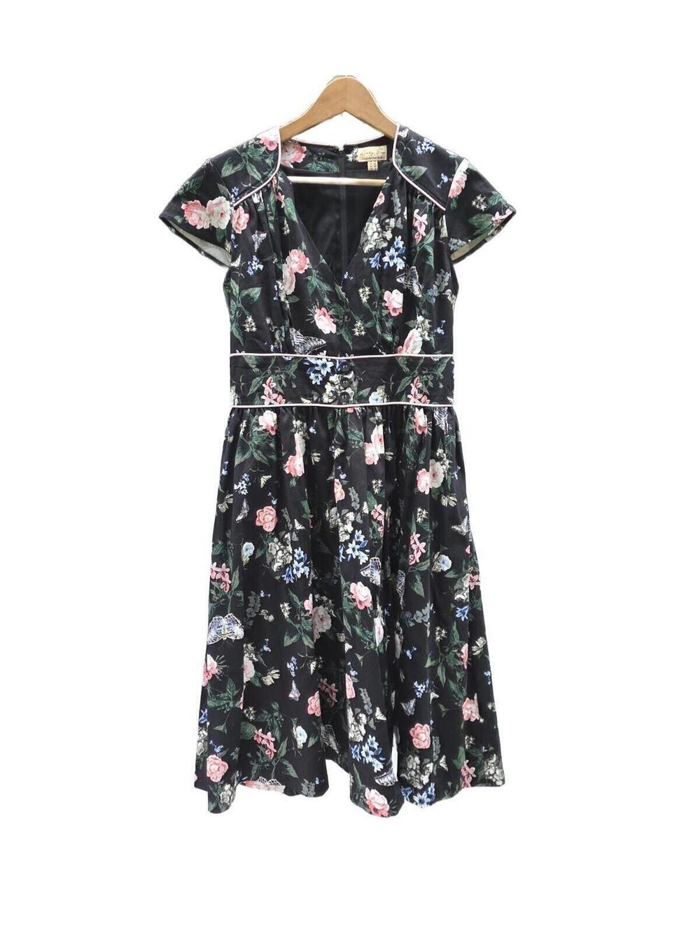 Lindy Bop Vintage Inspired Floral Butterfly Print Midi Dress - Cap Sleeves Lg